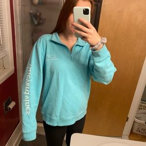 Vineyard Vines Quarter Zip Aqua Blue Crew Neck